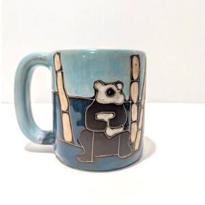 Mara of Mexico Panda Bear Bamboo Blue Colorful Stoneware Coffee Mug 14 fl oz